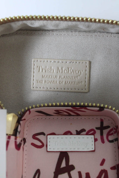 Trish McEvoy Womens Animal Print Textured Zipped Clutch Makeup Handbag Brown