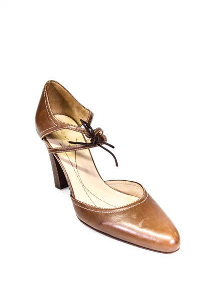 Kate Spade New York Women's Leather Block Heel Strappy Pumps Brown Size 6.5
