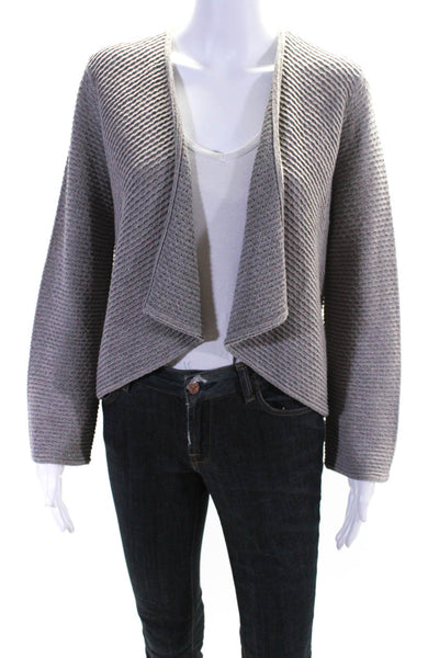 St. John Womens Metallic Knit Waterfall Cardigan Sweater Taupe Size Petite