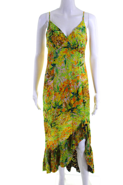 Tracy Reese Womens Floral Leopard Print Asymmetrical Dress Green Orange Size S