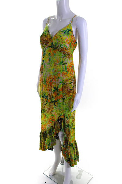 Tracy Reese Womens Floral Leopard Print Asymmetrical Dress Green Orange Size S