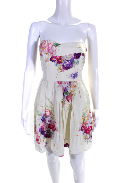 Betsey Johnson Womens Silk Strapless Side Zip Fit & Flare Dress Beige Size 2