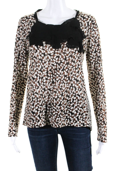 Marc By Marc Jacobs Women's Round Neck Long Sleeves Brown Floral Blouse Size S