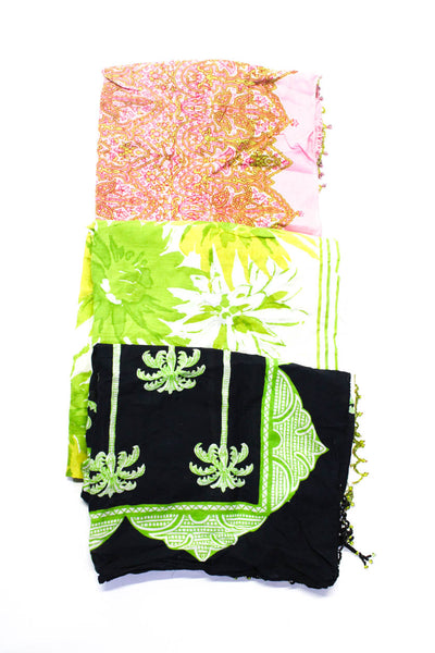 Graham Kandiah Womens Cotton Floral Print Beaded Scarf Green Size OS Lot 3