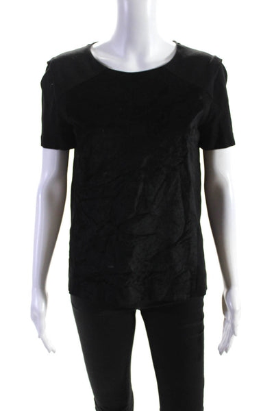 Maje Womens Back Zip Short Sleeve Velvet Trim Tee Shirt Black Size 1