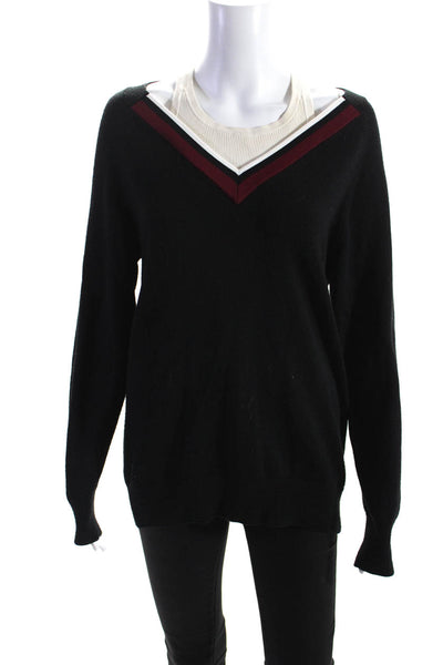 T Alexander Wang Womens Cutout Neck Long Sleeved Sweater Black White Red Size XS