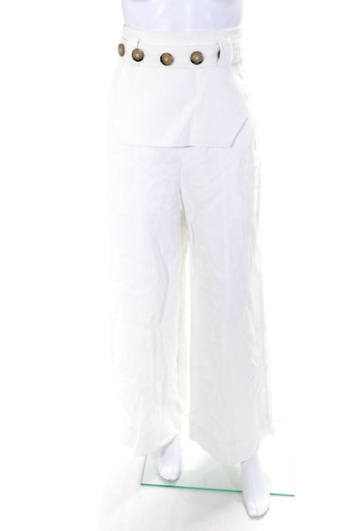 Osklen Womens Linen High Rise Wide Leg Pants White Size Small