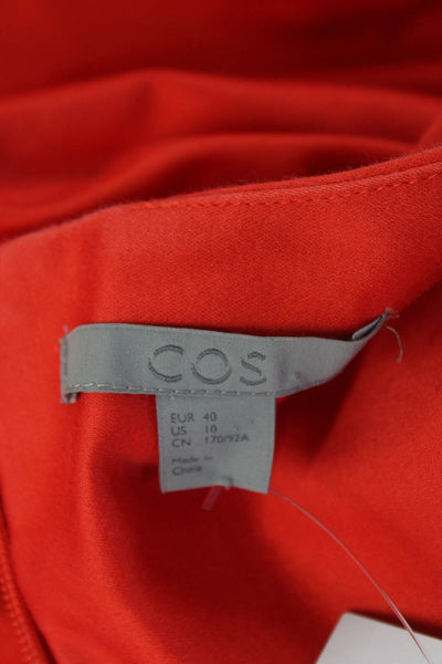 COS Womens Half Sleeved Round Neck Pleated Knee Length Dress Orange Size 10