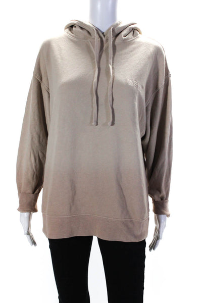 WSLY Womens Ombre Drawstring Hood Long Sleeve Pullover Hoodie Beige Size S