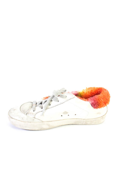 Golden Goose Girls Leather Fuzzy Low Top Sneakers White Orange Size EUR 31 1