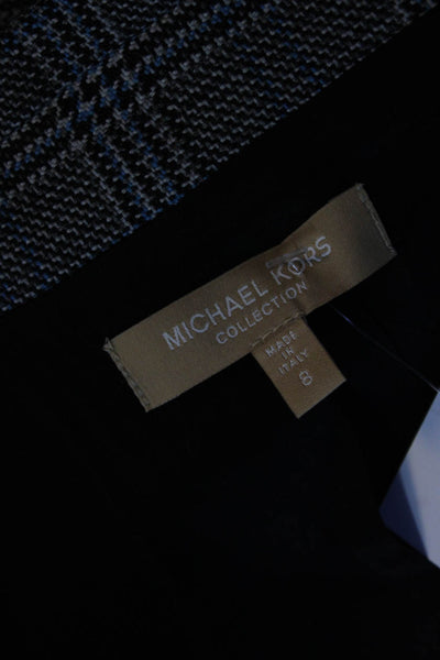Michael Kors Womens Wool Plaid Collared Button Up Jacket Blazer Blue Size 8