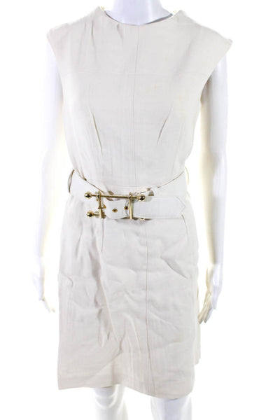 Milly Of New York Womens Sleeveless Belted Zip Up Mini Sheath Dress Ivory Size 2