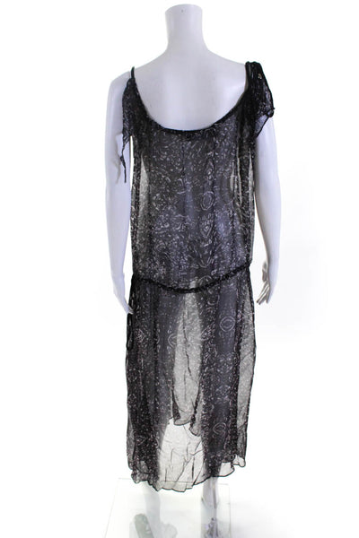 Thomas Wylde Womens Abstract Print Swim Cover Up Dress Black Purple Size Small