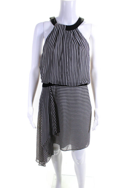HALSTON Womens Black Asymmetric Drape Dress Size 8 12392418