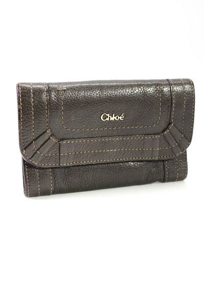Chloe Womens Pebble Grain Leather Trifold Snap Closure Paraty Card Holder Brown