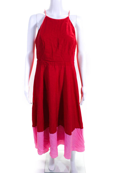 Aidan AIDAN MATTOX Womens Red Pleated Colorblock Midi Dress Size 14 13099660