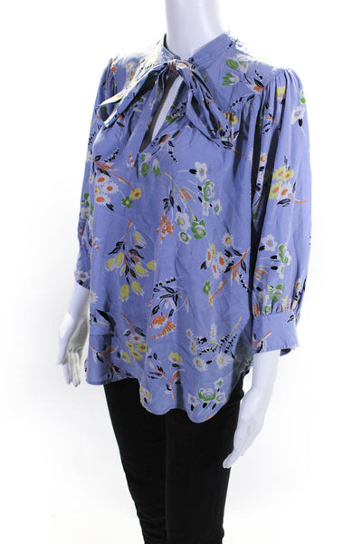 Polo Ralph Lauren Womens Purple Floral Neck Tie Top Size 10 12667107