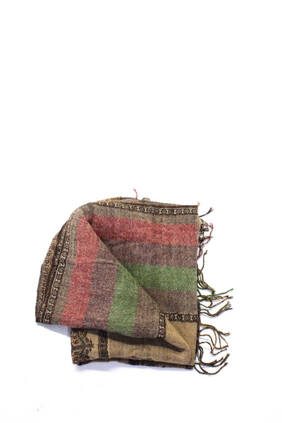 Oscar de la Renta Women's Wool Fringe Trim Striped Scarf Multicolor