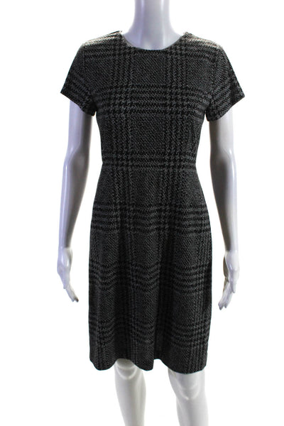 Karl Lagerfeld Womens Back Zip Short Sleeve Glen Plaid Dress Black Gray Size 4