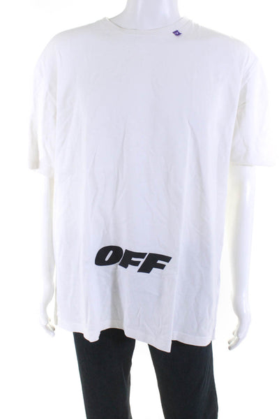 Off White Mens Cotton Graphic Round Neck Short Sleeve T-Shirt White Size S
