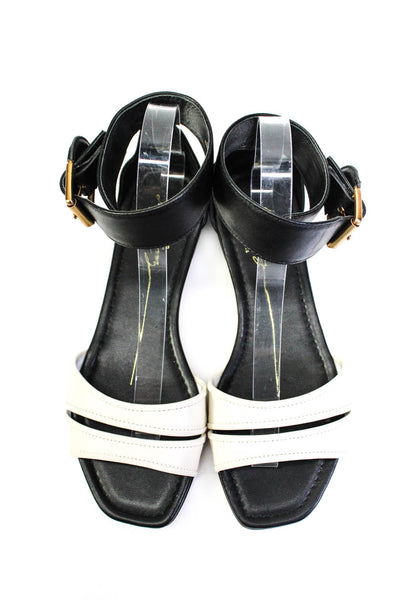 Lola Cruz Womens Leather Gold Buckle Ankle Strap Sandals Black White Size 37 7