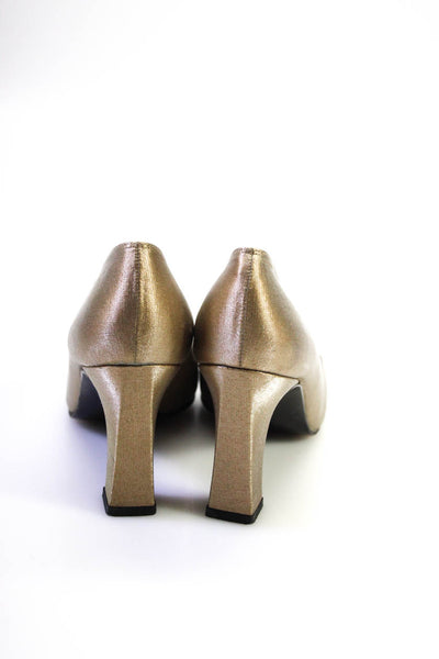 Stuart Weitzman Womens Leather Shiny Metallic Square Toe Block Heels Gold Size 8