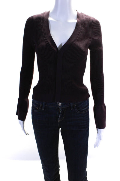 Ramy Brook Women's Long Sleeve V-Neck Button Cardigan Sweater Purple Size XXS