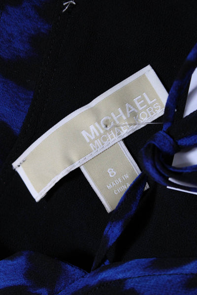 Michael Michael Kors Womens Short Sleeve Leopard A Line Dress Blue Black Size 8