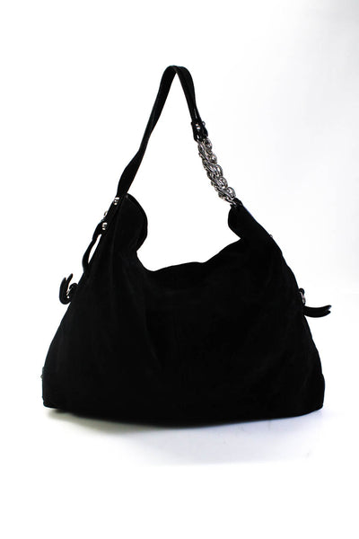 St. John Womens Double Handle Zip Trim Large Hobo Handbag Black Suede