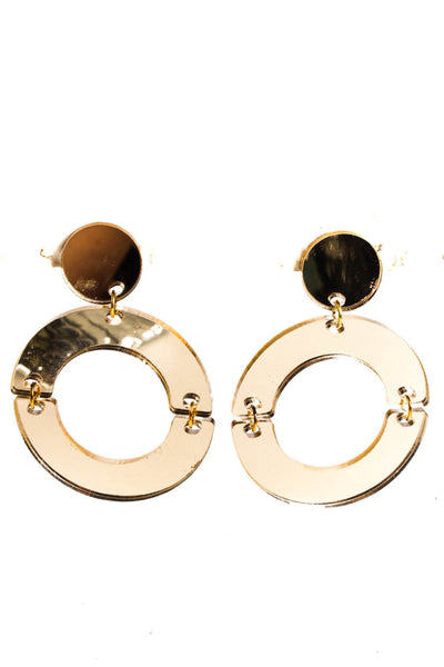 Chiara Womens Silver Gold Tone Resin Mirrored Circle Dangle Earrings
