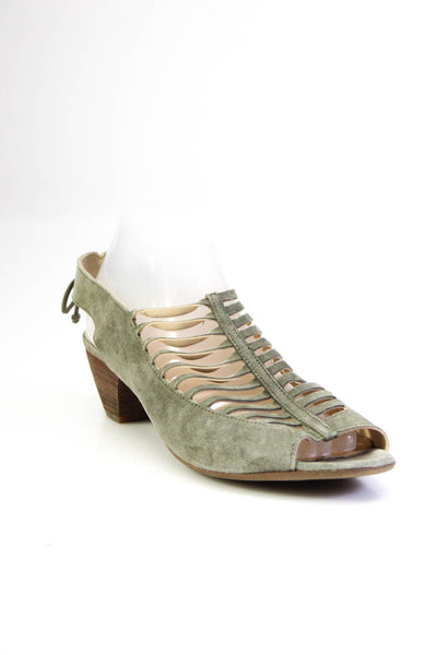 Paul Green Womens Green Suede Slingbacks Peep Tie Sandals Shoes UK Size 7.5