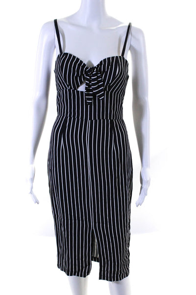 Bec & Bridge Womens Striped Sleeveless Front Slit Maxi Dress Black White Size 4