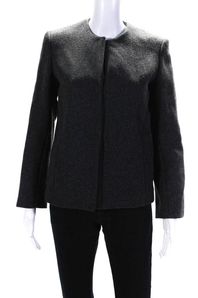 Trussardi Womens Wool Round Neck Hook Closure Blazer Jacket Gray Size 40 S