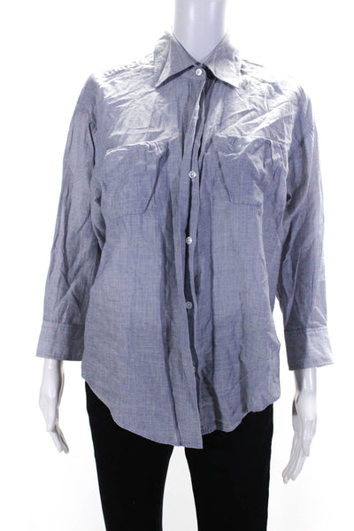 Elizabeth and James Women's Collar Long Sleeves Button Up Shirt Blue Size XS