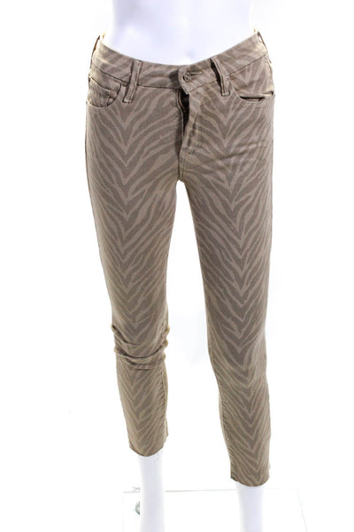 Mother Women's Raw Hem Zebra Print Skinny Jeans Brown Size 24