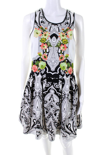 Juicy Couture Womens Floral Mandala Ponte A Line Dress White Black Size 12