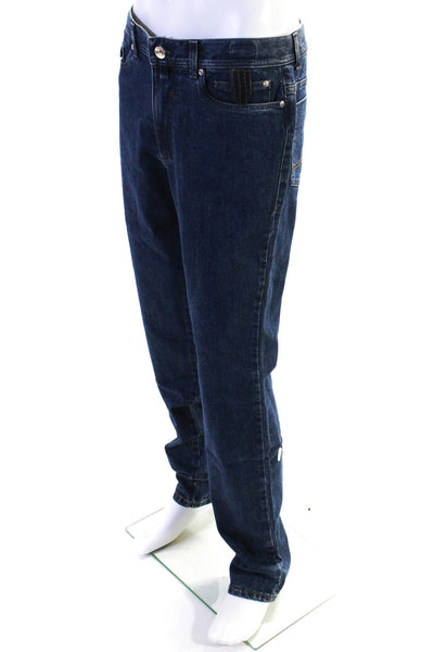 Tardini Mens Denim Genuine American Alligator Trim Straight Leg Jeans Blue Size