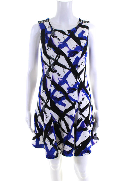 Betsey Johnson Womens Abstract Print Fit & Flare Dress Blue White Purple Size 2