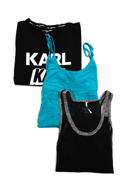 Karl Lagerfeld Intimately Free People FP Womens Shirts Black Blue Size L Lot 3