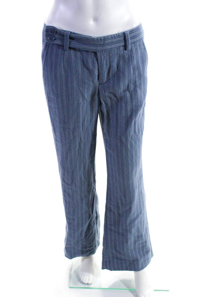 Marc Jacobs Womens Cotton Pinstripe Mid Rise Bootcut Pants Trousers Blue Size 6