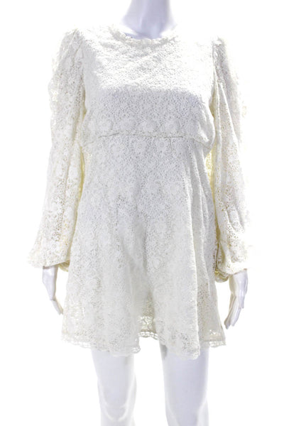 Love Shack Fancy Women's Long Sleeve Floral Lace Mini Dress White Size 10