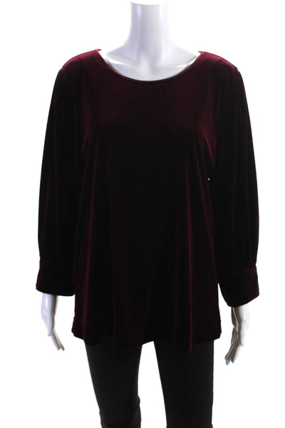 Karl Lagerfeld Womens Back Zip 3/4 Sleeve Scoop Neck Velvet Shirt Red Size Large