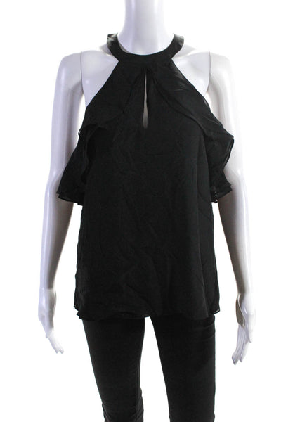 Ramy Brook Women's Silk Sleeveless Ruffle Blouse Black Size S