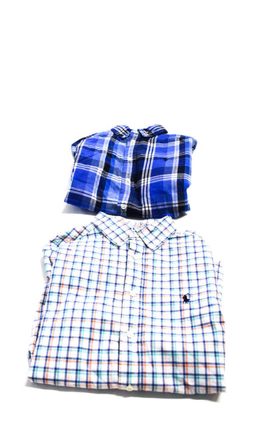 Polo Ralph Lauren Boys Button Front Collared Plaid Shirts Blue White14-16 Lot 2