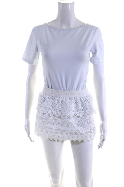 OndadeMar Womens Cotton Elastic Ruched Layer Battenberg Lace Skirt White Size S
