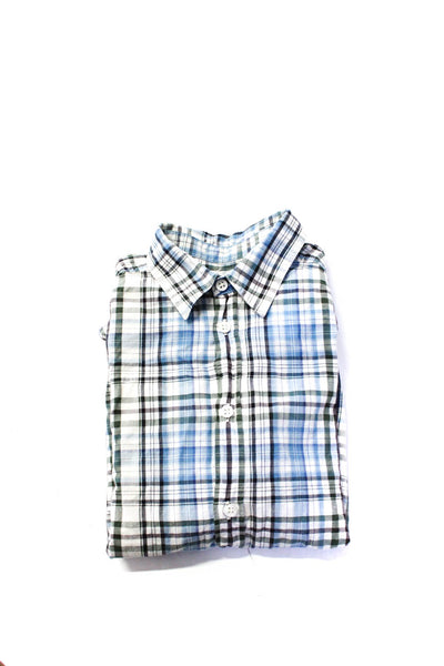Bonpoint Boys Plaid Long Sleeved Collared Button Down Shirt Blue White Size 10