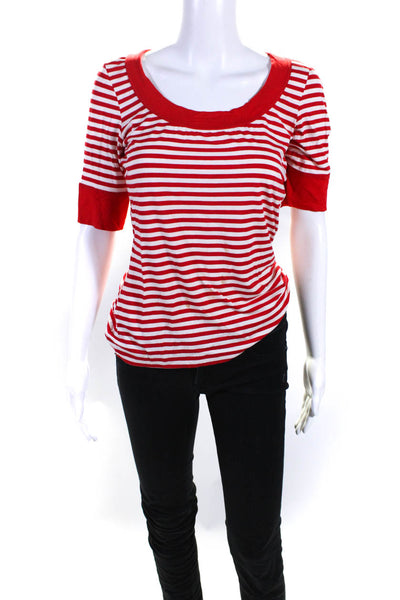 St. John Women's Striped Short Sleeve Scoop Neck Blouse Red Size S