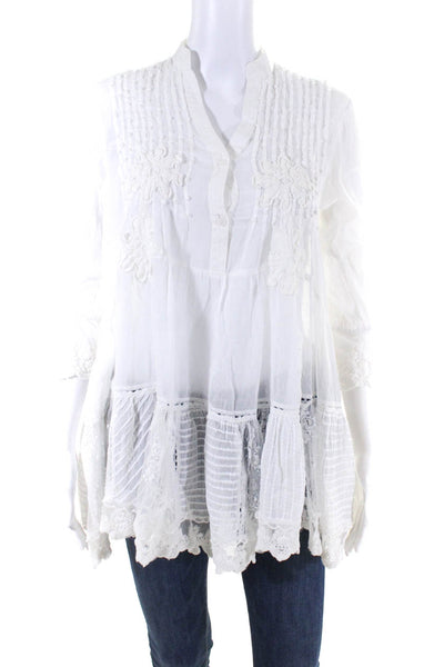 Muche Et Muchette Womens White Cotton Lace Trim Long Sleeve Blouse Top Size OS