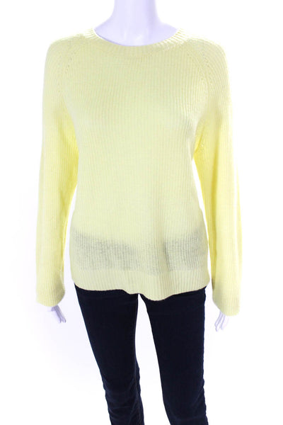 Minnie Rose Womens Cashemre Ribbed Long Sleeve Pullover Sweater Yellow Size L