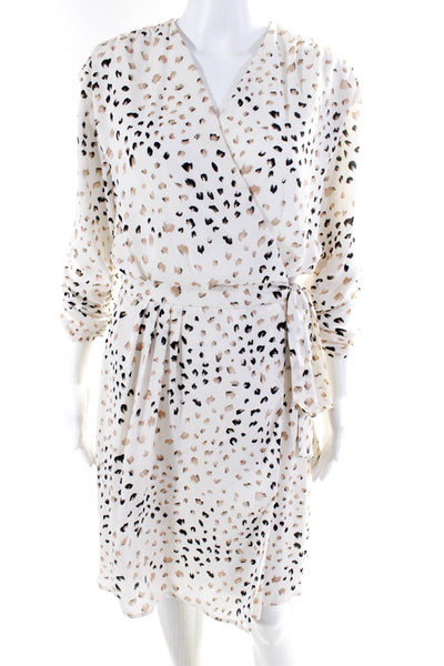 Habitual Women's Spotted Print Long Sleeve V Neck Belted Wrap Dress White Size S